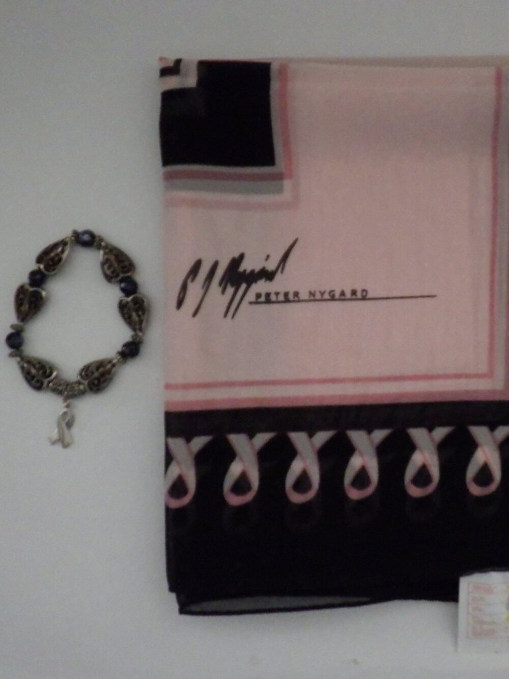 Peter Nygard Women's Scarf - Breast Cancer Awareness 35" Square and Bracelet
